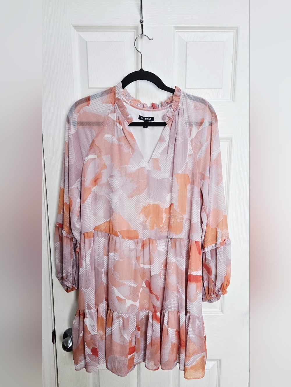 Express Floral Ruffle Neck Tiered Mini Shift Dress